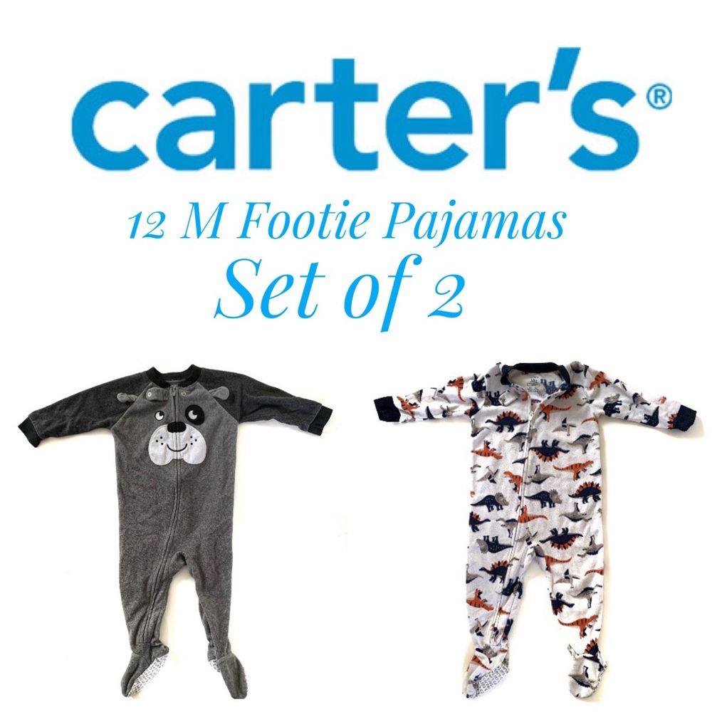 Carter’s 12M Fleece Zip-up Footie Pjs Set of 2